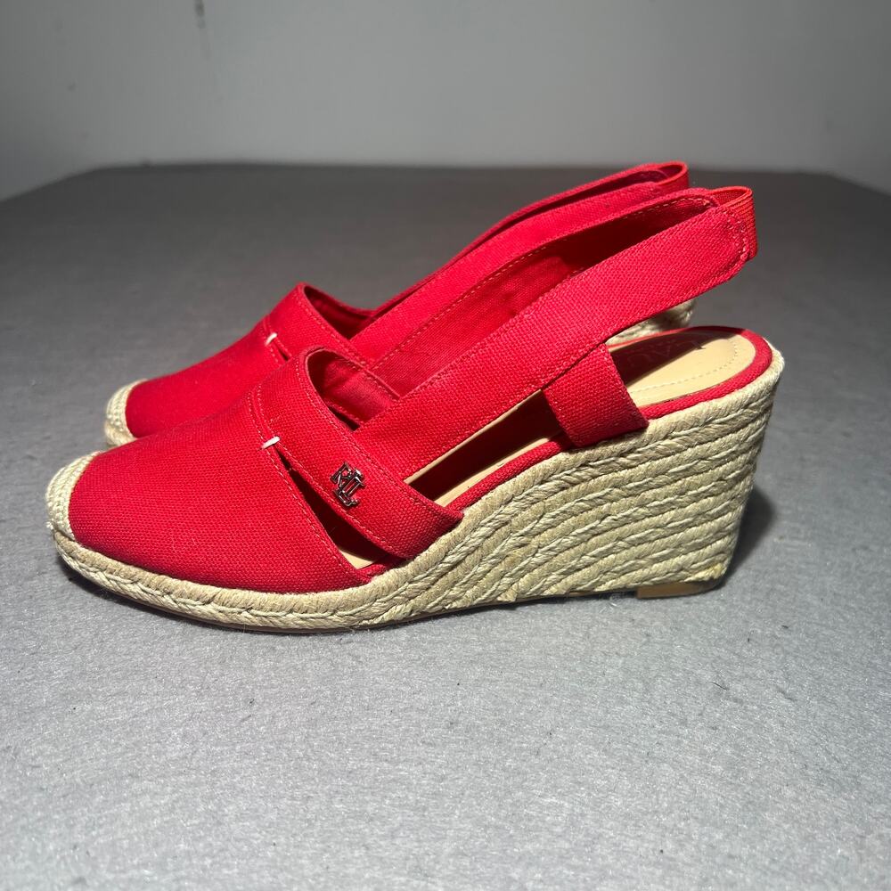 Lauren Ralph Lauren Red Espadrille Wedge Slingback Sandals